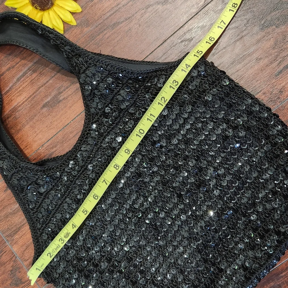 Vintage Y2K Frankie and Johnnie Black Sequin Shoulder Tote Bag.